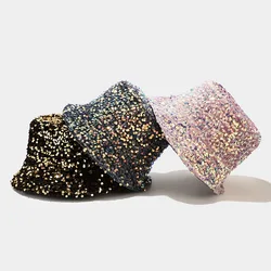 2024 New Man Woman Glitter Sequins Bucket Hat Fisherman Hat Folded Windproof Panama Hats Female