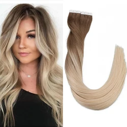 Toysww Tape in Human Hair Extensions Ombre Balayage Natural Blend Tape in Hair Extensions Straight 20 40 pieces