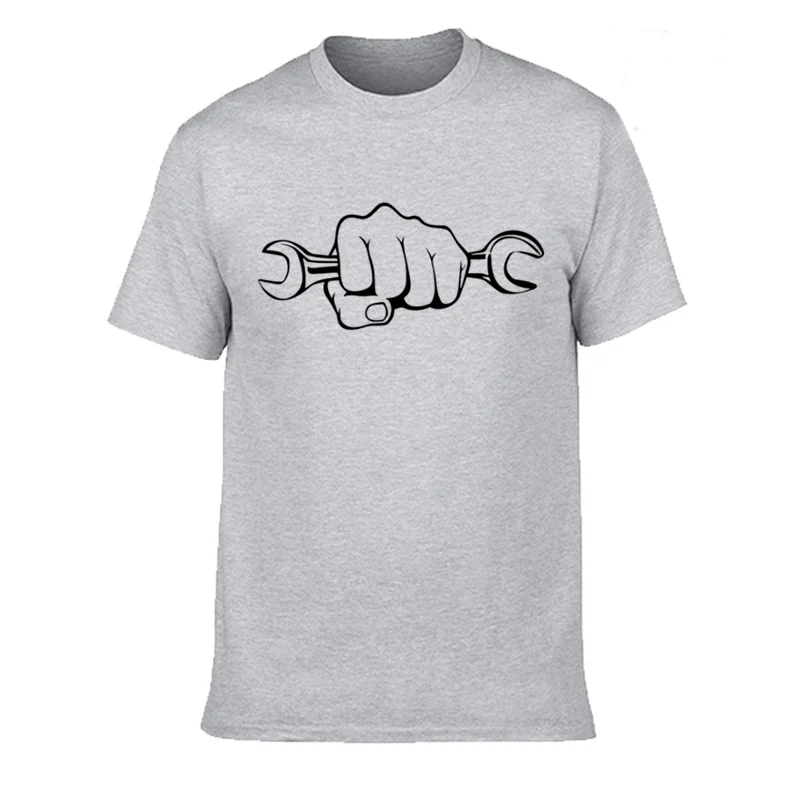 Mechanic Holding A Wrench Motorcycle T-Shirt Father's Present Birthday Gift For Daddy Husband Boyfriend Men Cotton T Shirt Tops