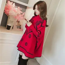 2023 Autumn And Winter New Korean Version Of The Long Section High Collar Pullover Sweater Cloak Sweater Female Bat Shirt Coat