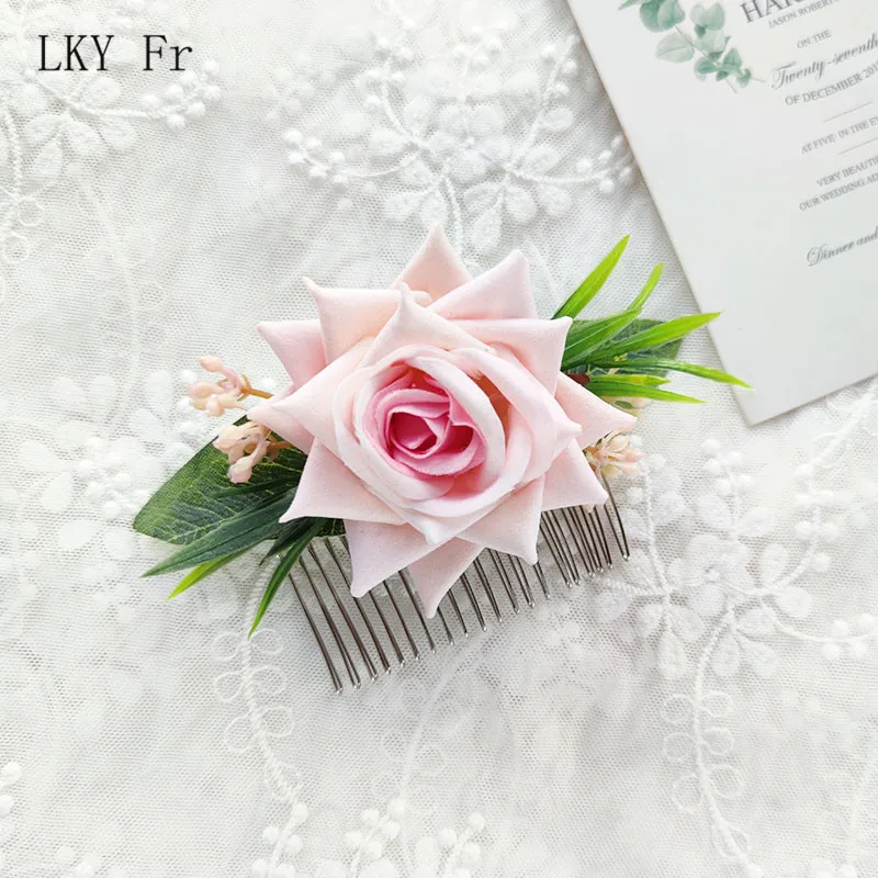 LKY Fr-accesorios para el cabello para boda, peines florales, tocado de novia, flores artificiales Rojas, tocado de novia, decoración de fiesta