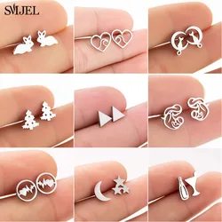 SMJEL Fashion Small Triangle Stud Earrings for Women Girls Christmas Jewelry 2024 Cat Rabbit Deer Animal Earring Love Heart Stud