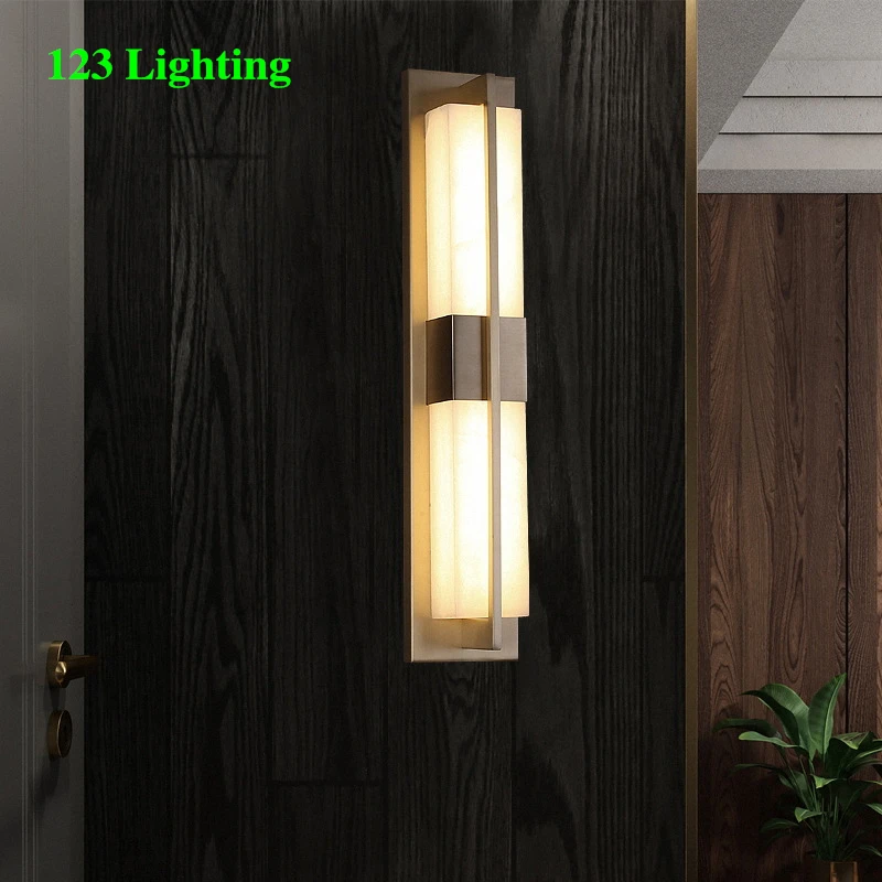 

Natural Cuboid Marble Loft Wall Light Copper Living room Dining room Wall Sconce LED Surface mount Aisle Lighting Fixtures