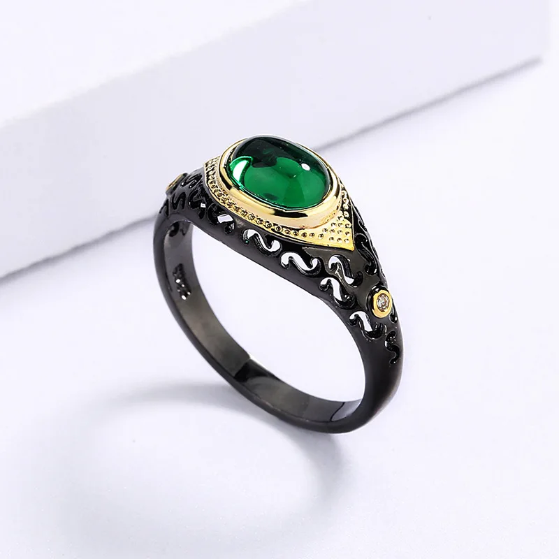 European and American Exaggerated Micro-inlaid Zircon Ring Black Gold Two-tone Green Zircon Ring Fashion Women's Party Jewelry