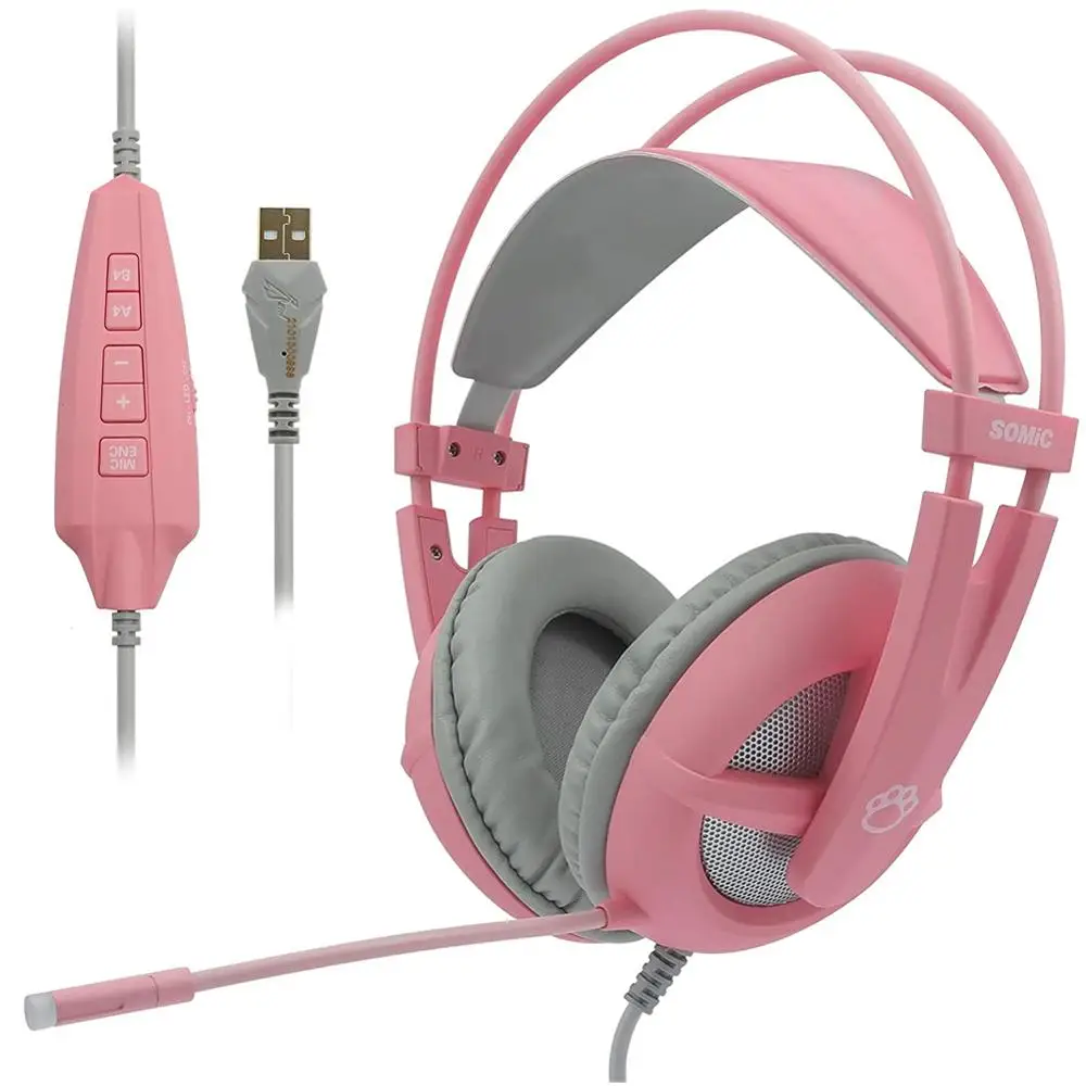 G238 PINK Cute 7.1 Surround Headphone for Computer Headset Gamer USB Wired E-Sports Gaming Headset with Microphone