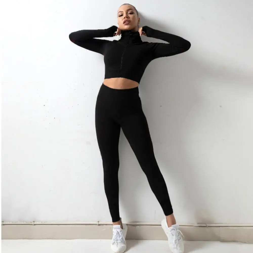 Yoga Sets Women Gym Clothes Plus Size Sportwear Fitnes Running High Waist Leggings Suit Women Seamless Long Sleeve Yoga Top Set