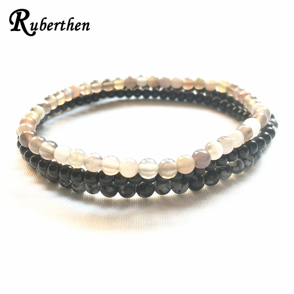 

Ruberthen AA Grade Botswana Agate Bracelet Set Black Tourmaline Snowflake Obsidian Bracelet 4 mm Mini Gemstone Energy Bracelet