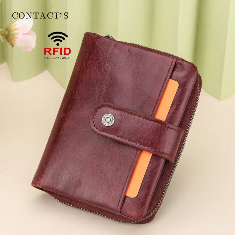 

Women's Wallet RFID Anti-theft Brushed Leather Ladies Wallet Multifunctional Buckle Zipper Coin Purse