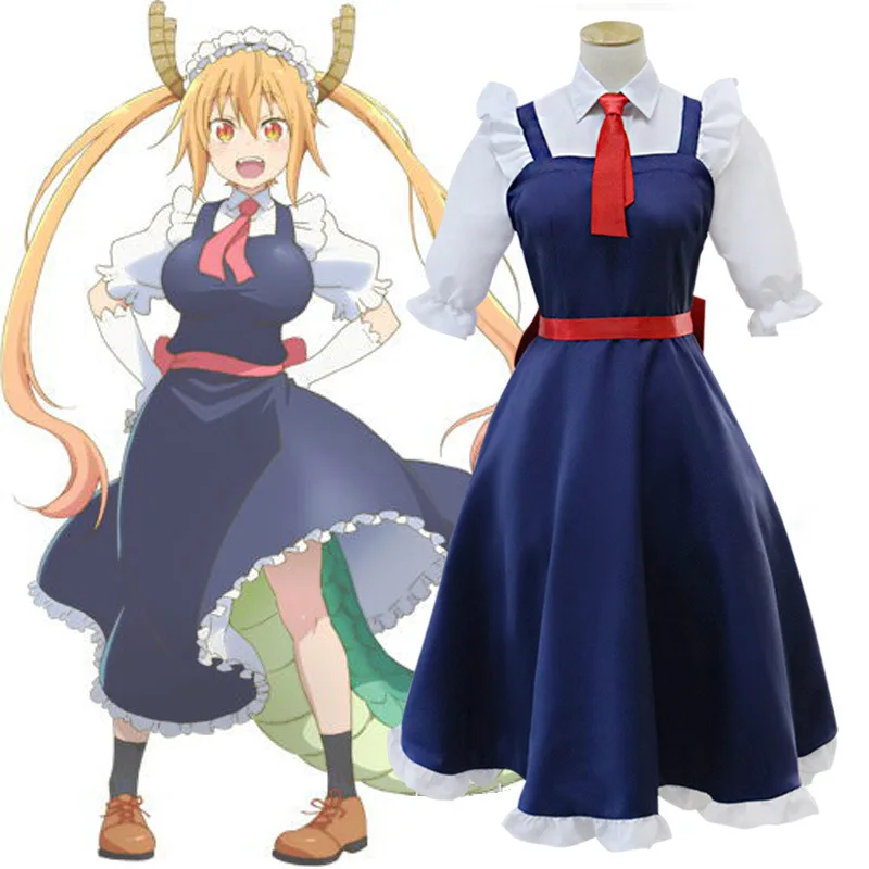 New Anime Miss Kobayashi\'s Dragon Maid Tohru Cosplay Costume For Women Lacauch Kobayashi Holiday Party Maid Uniforms Costume Wig