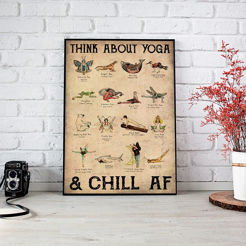Think About Yoga Chill Af Poster, Funny Yoga Wall Art, Vintage Meditation Poster, Yoga Guide Poster, Practice Yoga From Home