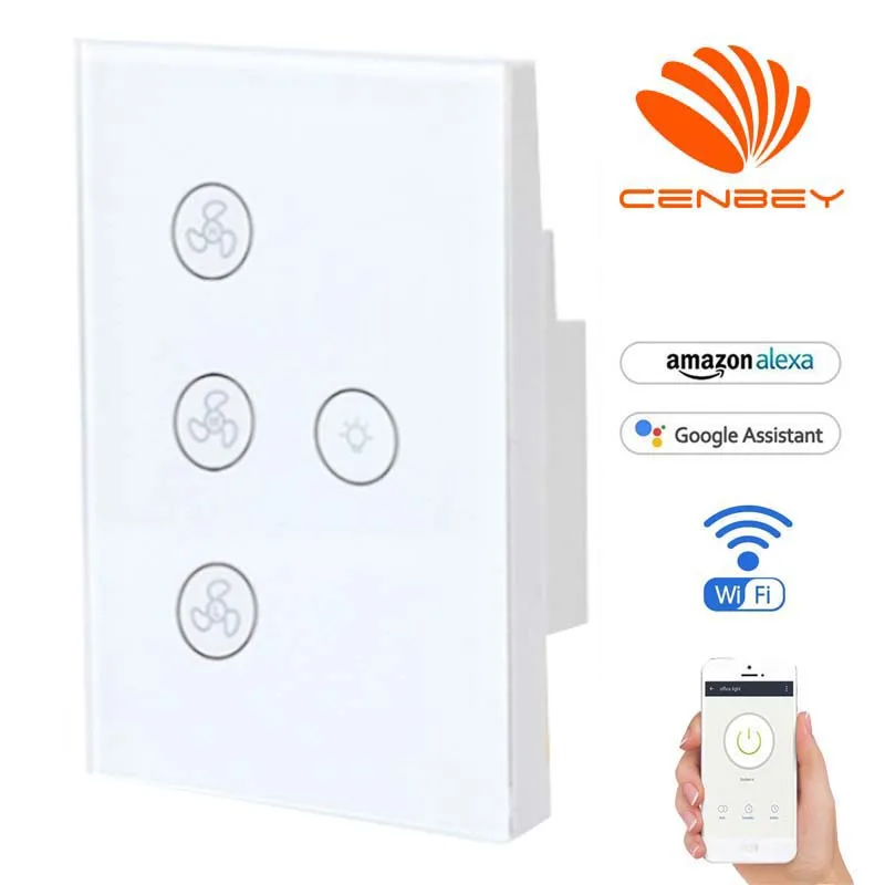 

US Wifi Fan Light Switch Smart Switch Interruptor Touch Power Switch Single Control Voice Control Amazon Alexa Google Assista