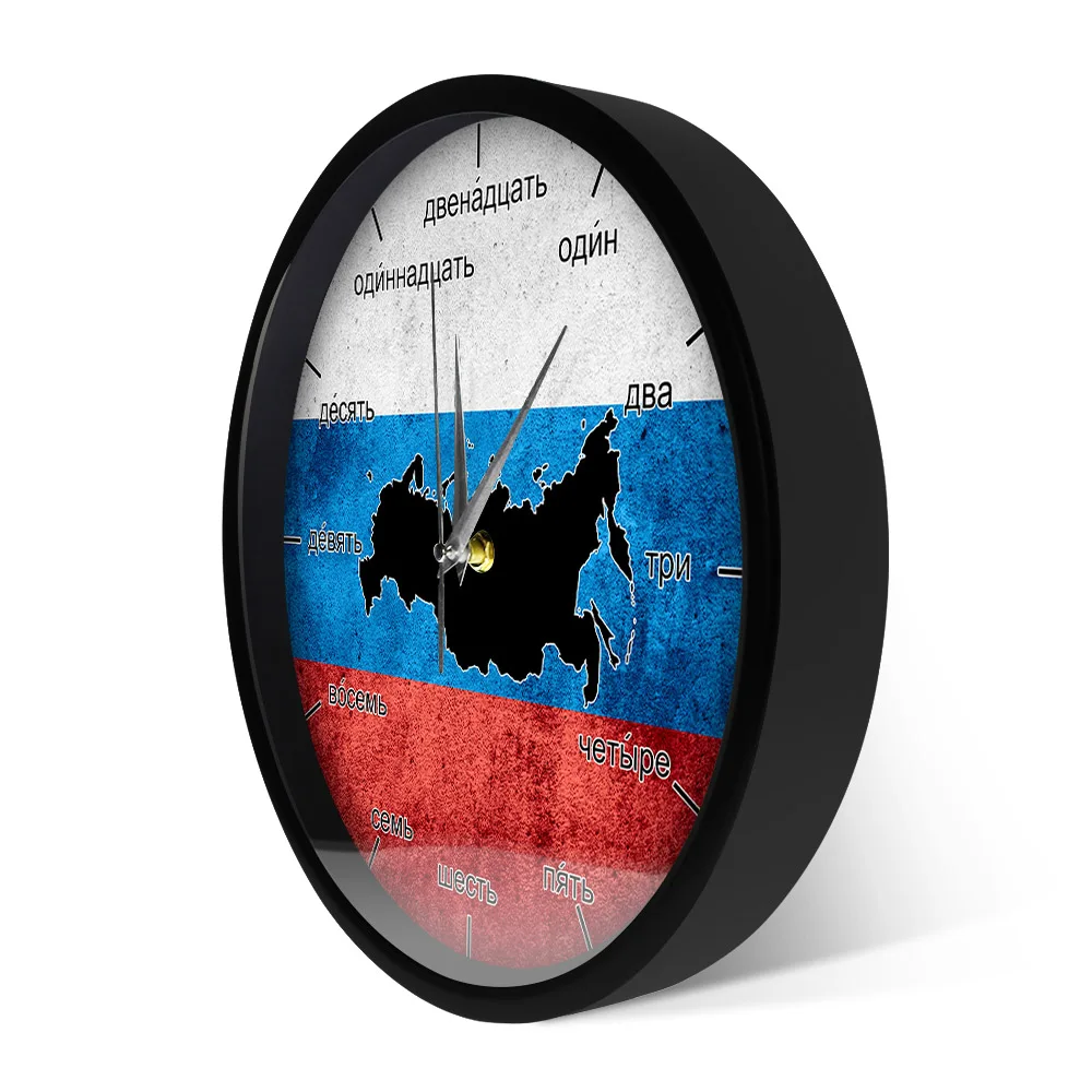 Flag Of Russia LED Wall Clock For Living Room Vintage Russian Language Numbers Sound Control Night Light Wall Clock Metal Frame