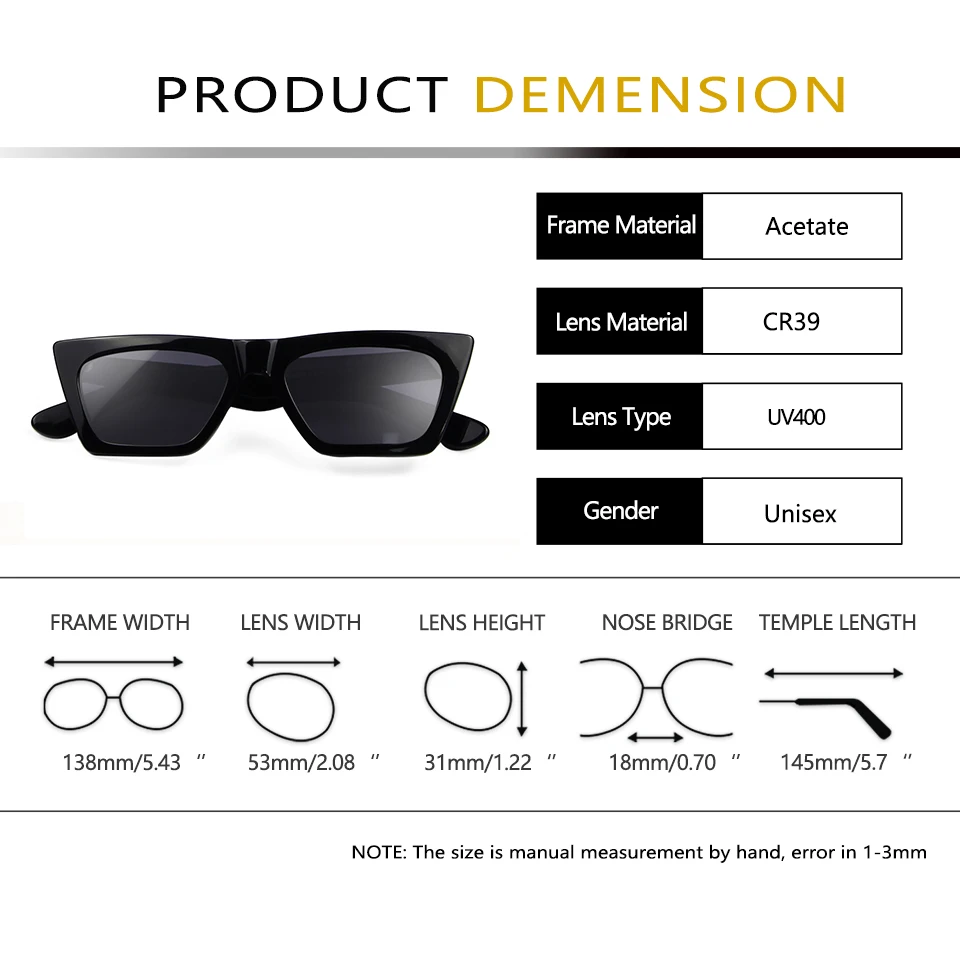 Trendy Style Women Sunglasses Acetate Square Small Lens Cat Eye Sun Glasses Men Brand Designer UV400 Goggle