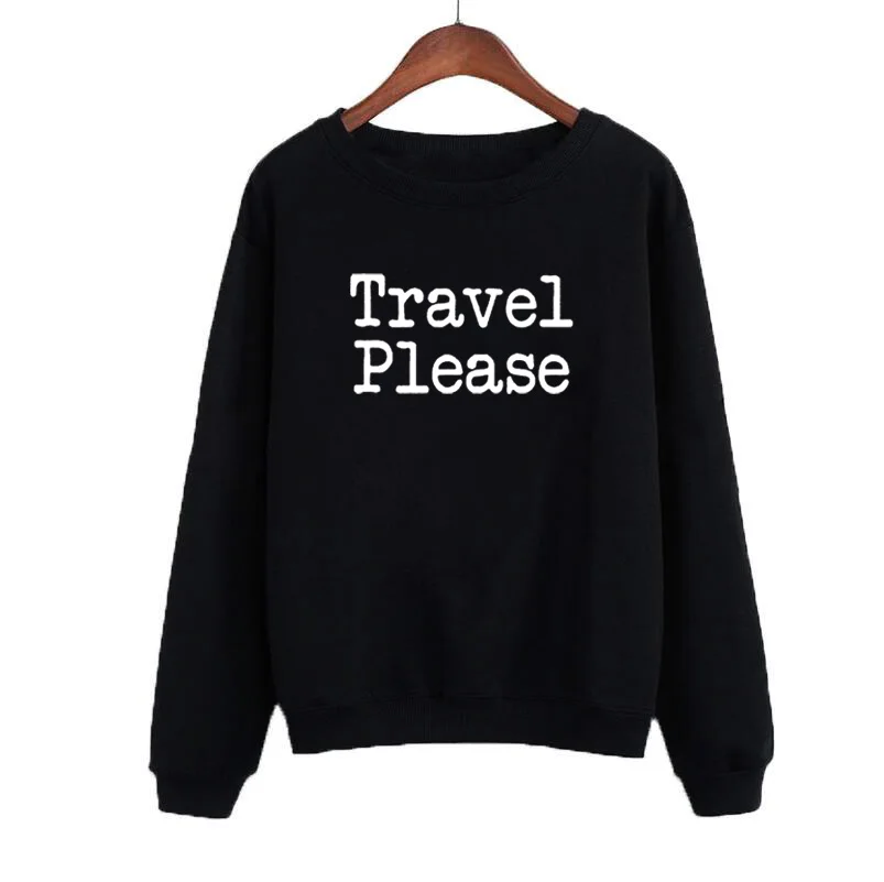 O-hals Fashion Zwart Wit Letters Gedrukt Jumper Trui Tops Reizen Gelieve Sweatshirt Womens Holiday Warme Truien