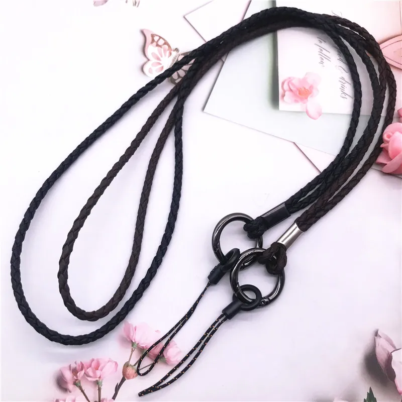 Soft pu weave Neck strap Keychains Pendant Neckline Lanyard Mobile phone Strap Charms Keyring Buckle rope Anti-slip Cord Lanyard