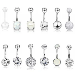 14G 10MM 3/8 Inch 316L Surgical Steel Belly Button Rings Belly Earring CZ Opal Navel Rings Barbell Body Piercings Jewelry Oreja