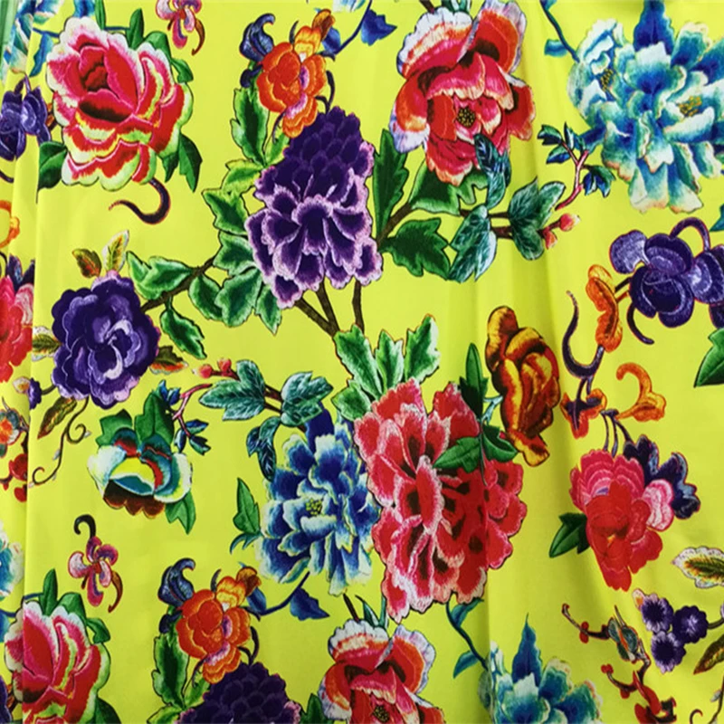 Good,Yellow,4 Ways Stretch,Milk Silk Knit Cotton/Spandex Fabric,Peony Flower Print Fabric,Diy Sewing Women Dress/T-Shirt/Pants