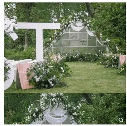 New wrought iron triangle frame geometric abnormity arches wedding stage background decoration flowers wedding props