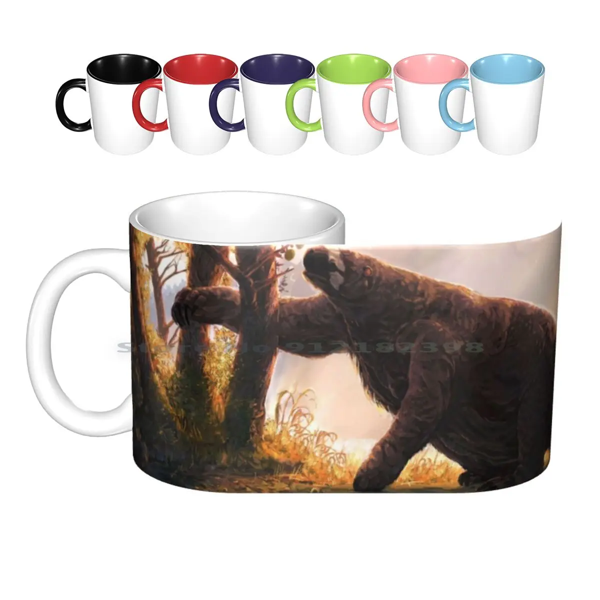 Giant Ground Sloth Snacking Ceramic Mugs Coffee Cups Milk Tea Mug Megalonyx Sloth Giant Pleistocene Ice Age Extinct Megafauna