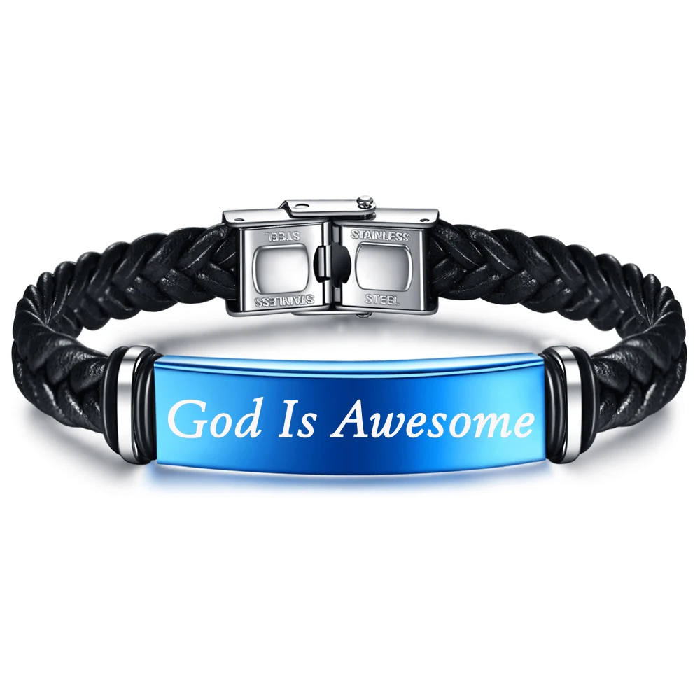 Men\'s Custom Personalize Engrave Jewelry Bracelets Fashion Braided Leather Inspirational Gifts Wristbands Bracelet For Him