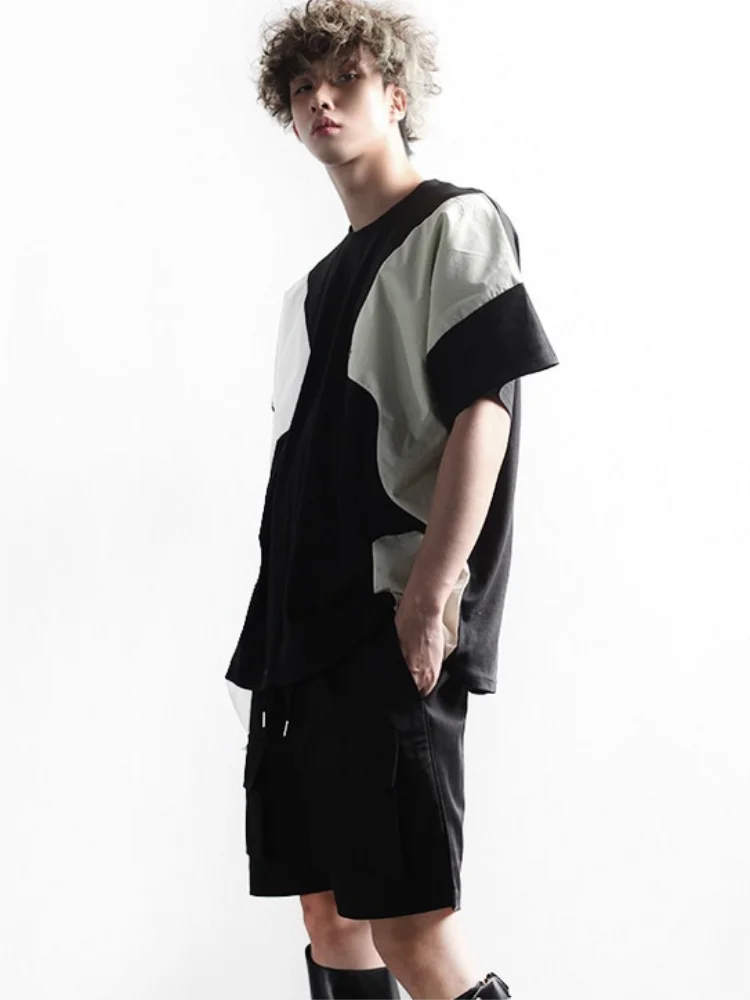 

Men's Short Sleeve T-Shirt Summer New Irregular Personality Color Design Leisure Loose Large Size Half Sleeve