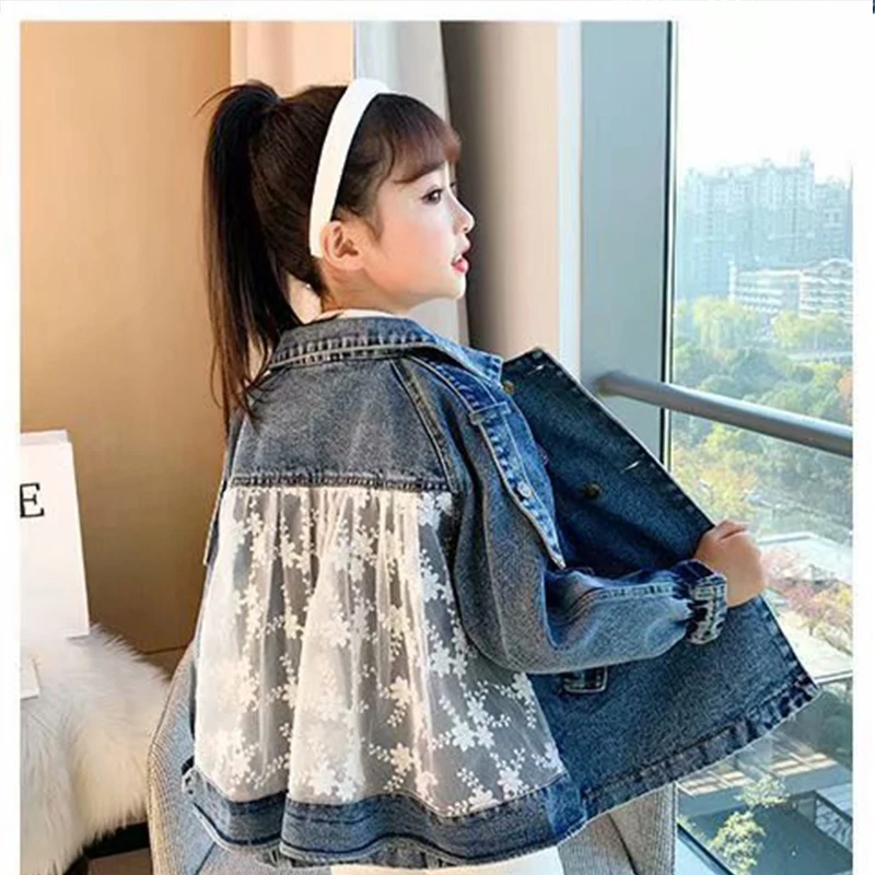 New Children\'s Denim Jackets Trench Jean Embroidery Jackets Girls Kids clothing baby Lace coat Casual outerwear Spring Autumn