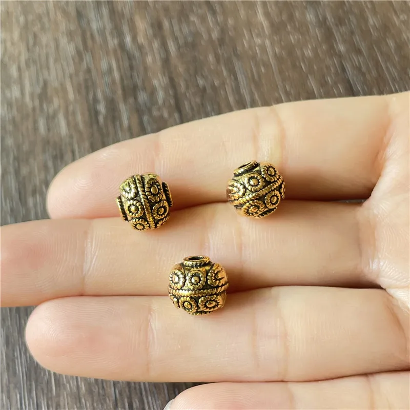 JunKang 10mm Large Hole Carved Pattern Metal Beads Jewelry Making  DIY Handmade Bracelet Necklace Accessories Connection