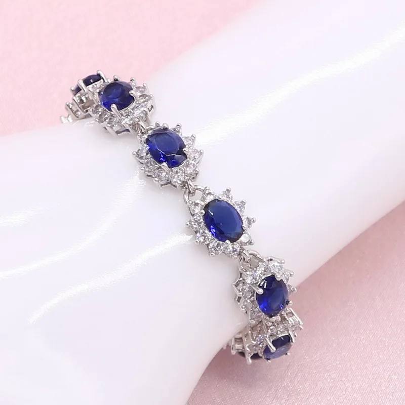 925 Silver Jewelry Sets For Women Blue Semi-precious Earrings Bracelet Pendant Necklace Ring Party Bridal Jewelry