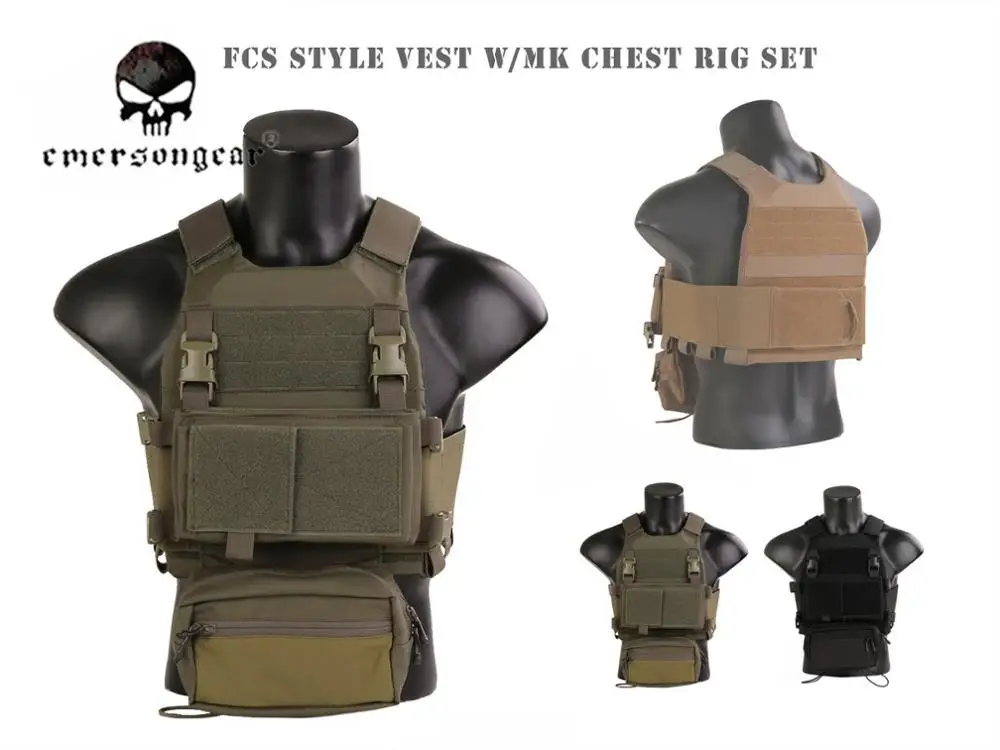 Emersongear-Combat FCS Style VEST with MK Chest Rig Set, Tactical Vest, EM7407