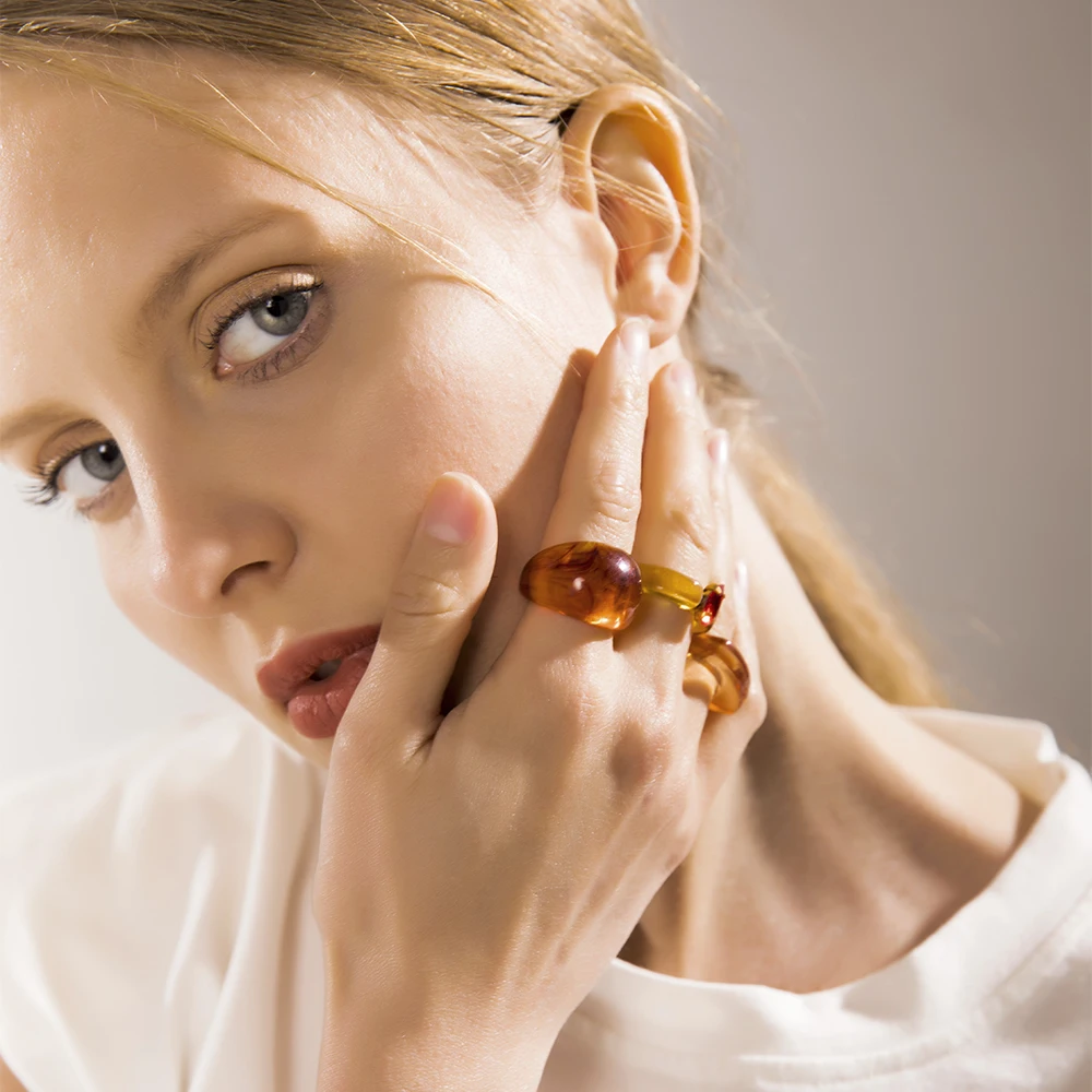 3 قطعة 2021 جديد عصري ملون شفاف الراتنج خواتم مجموعة للنساء كوريا موضة هندسية مكتنزة خواتم الجمالية مجوهرات هدايا #3