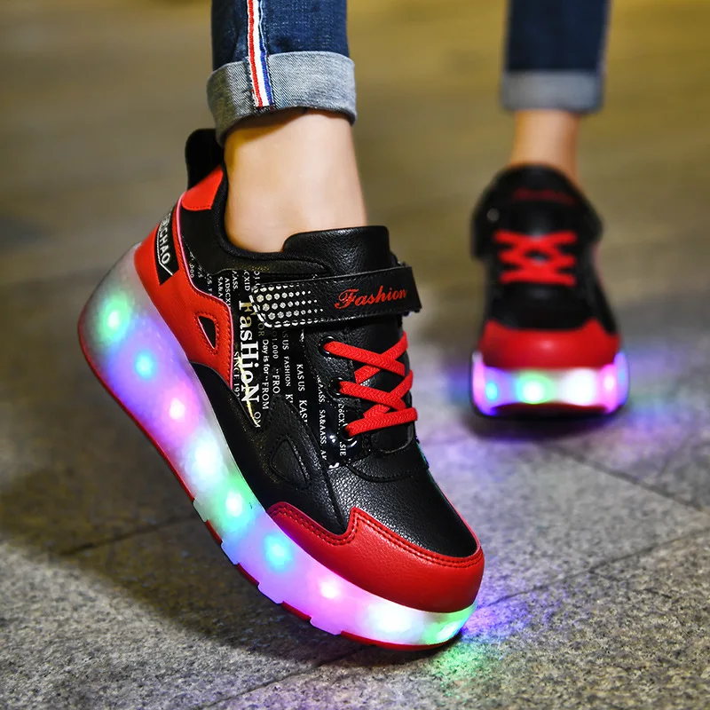 Kinder Rollschuhe Schuhe Led Licht Blinklicht 2 Räder Skating Sneaker Fliegen Schuh Aufladen Multi Licht Atmungsaktiv Junge Mädchen