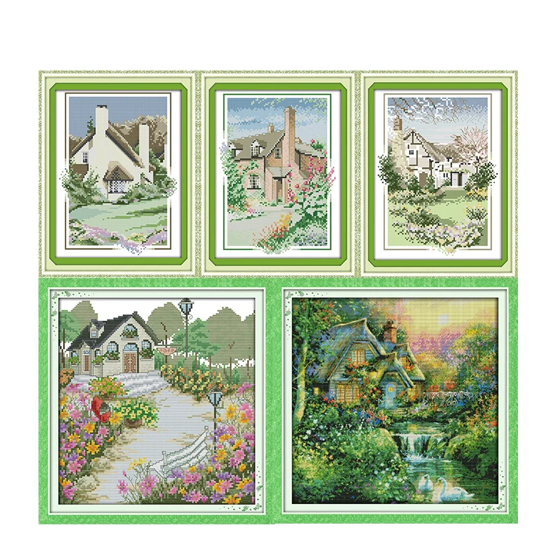 Joy Sunday Country Cabin Patterns Counted Cross Stitch Kits11CT 14CT DMS Cross Stitch Pattern Embroider Kits DIY Needlework Sets