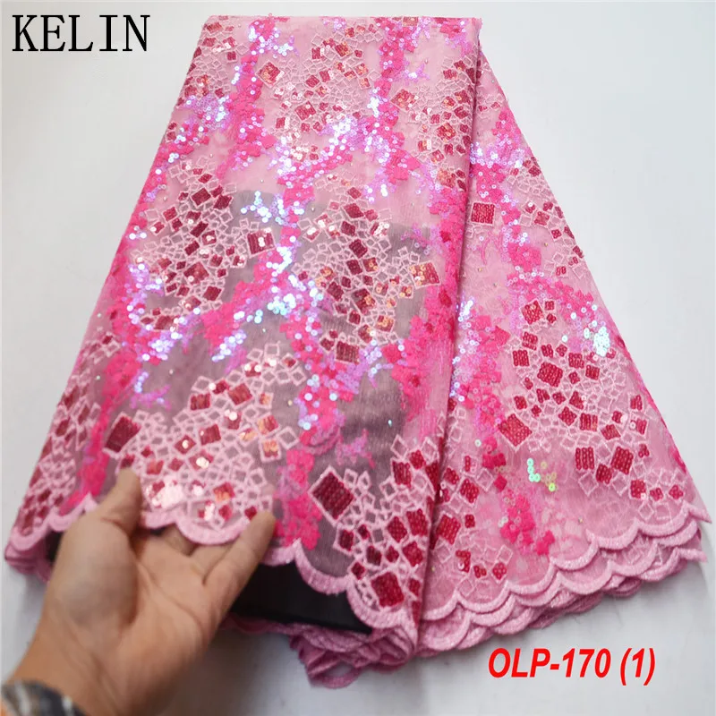 

Latest French Nigerian Laces Fabrics With Sequins African Lace Fabric High Quality French Tulle Lace Material OLP-170