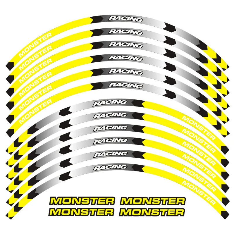 New high quality 12 Pcs Fit Motorcycle Wheel Sticker stripe Reflective  Rim For DUCATI MONSTER 1200SR 821 796 696 1000 900 S4R S