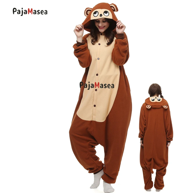 

PAJAMASEA Brown Monkey Onesies Adult Onsie Family Party Animal Costume Cosplay Piece Jumpsuit Button Romper Raccoon Kigurumi