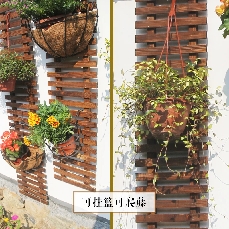 Balcony flower rack hanging solid wood hanging Outdoor flower pot hanging rack anti-corrosion wood wall hanging flower wall rack