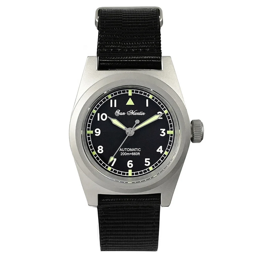 

San Martin Mens Automatic Watches Pilot Watch Military Mechanical Wristwatch 200M Waterproof Luminous Sapphire Nylon Strap YN55A