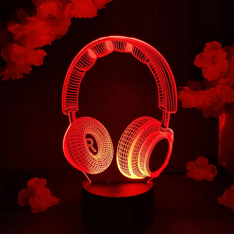 

Headset 3D Illusion Lamp Kids Xmas Gift LED PC Desk Nightlight Novelty Lighting Headphone Shape RGB Lamp for Gaming Room Setup