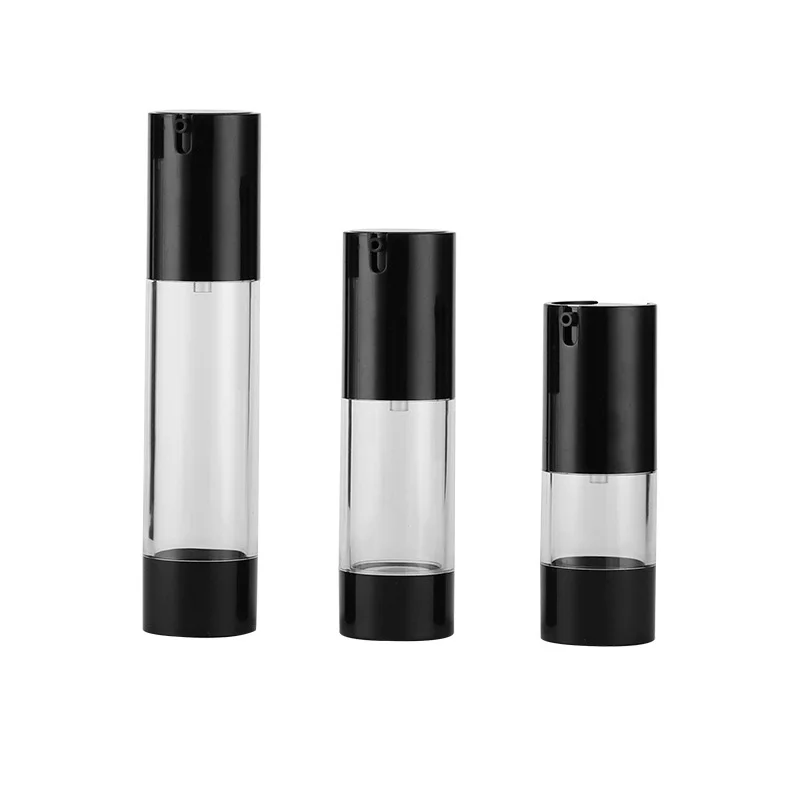 

24 X 15ml 30ml 50ml Empty Black Lotion Cream Airless Pump Cosmetics Bottles Lotion Container With Airless Pump Travel Bottle