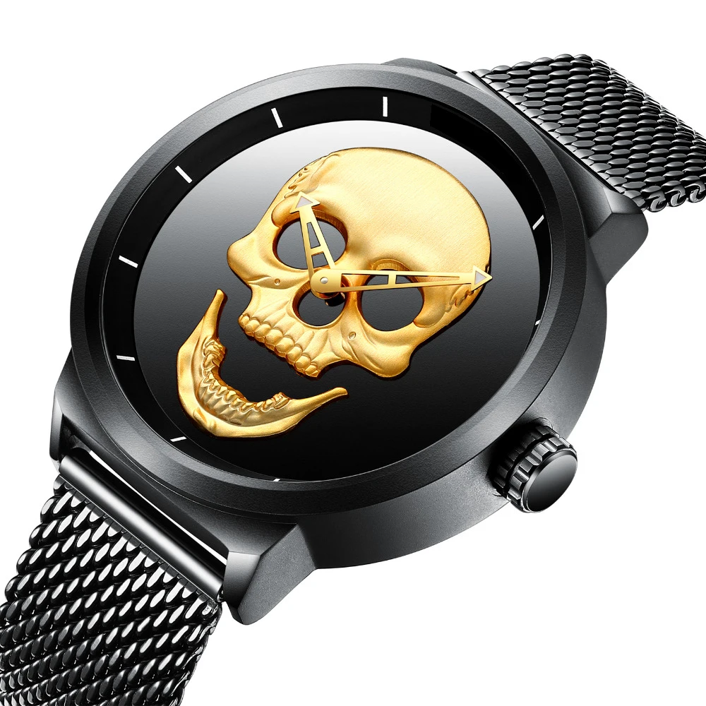 Cool Skull-Montre-bracelet milanaise à quartz pour homme, horloge de mode rétro, ultra étanche, luxe, garçon, nouveau style