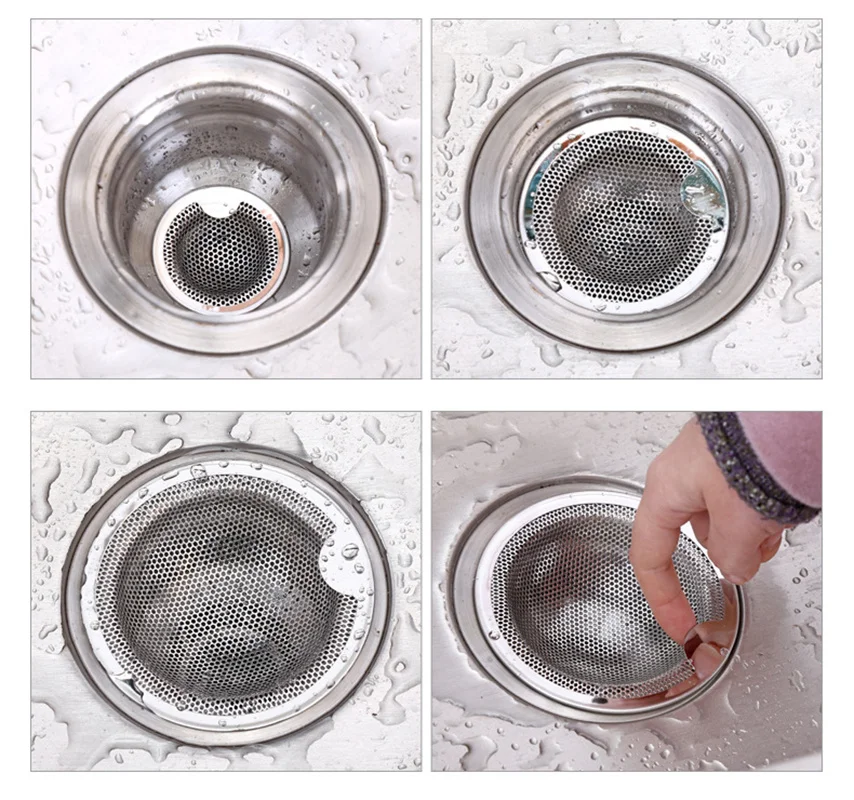 Stainless Steel Mesh Sink Strainer Kitchen Drain Food Slag Mesh Sink Filter Strainer Cleaner Bathroom Hair Catcher Stopper Plugs