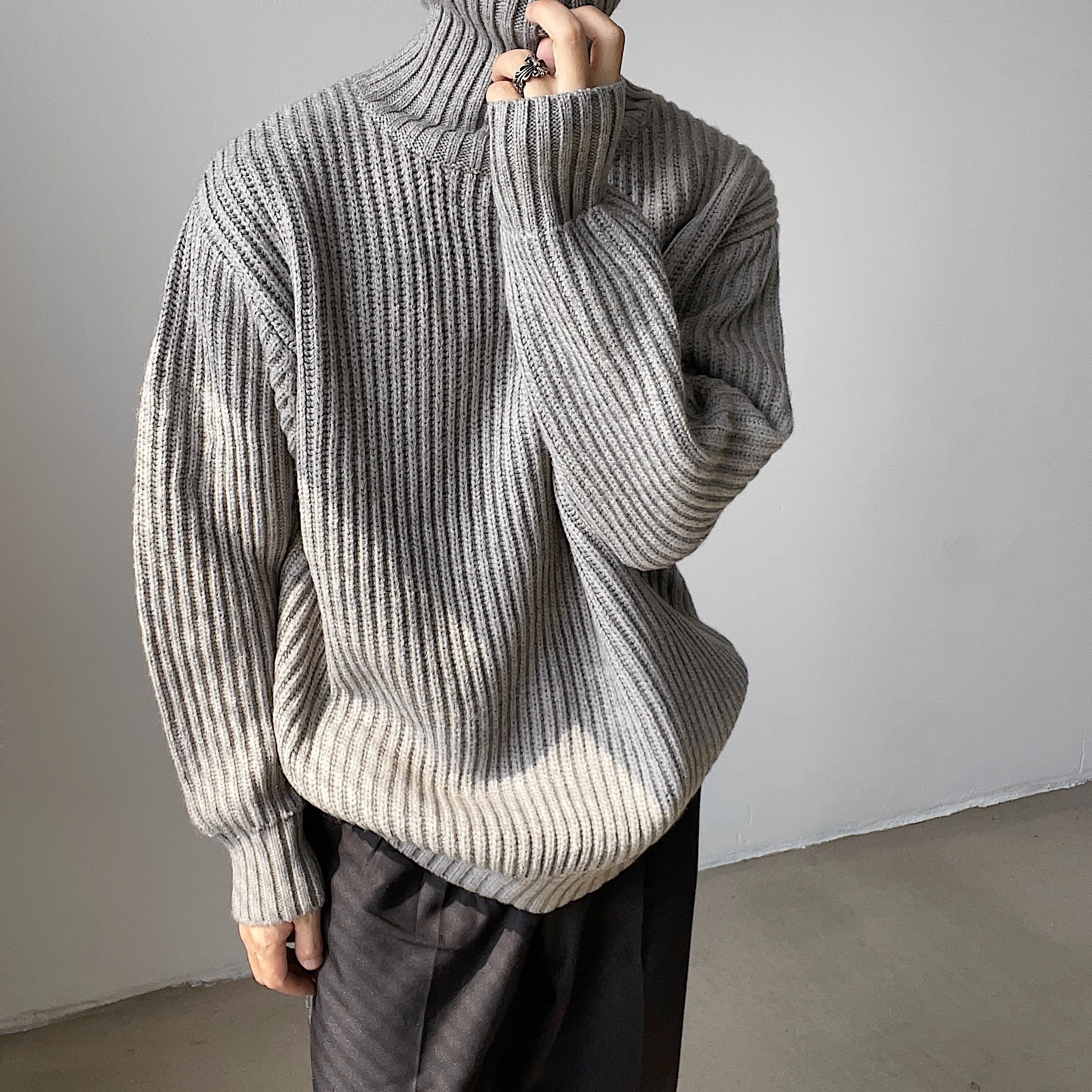 

2021 men's Korean loose profile turtleneck sweater male ins super fire couple thickening inner solid color casual loose