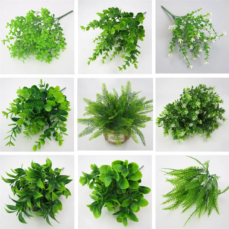 Cheap artificial plant fern grass wedding wall decoration green leaf artificial flower plastic fake plant home garden decoration