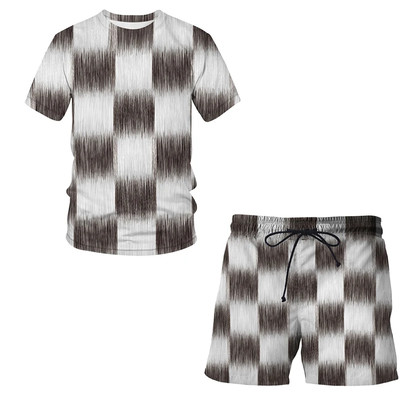 

Black and white check pattern Summer Tracksuit 3D Printed T-Shirt Sports Shorts Suit Casual Short Sleeve Short Pants 2 Piece Set