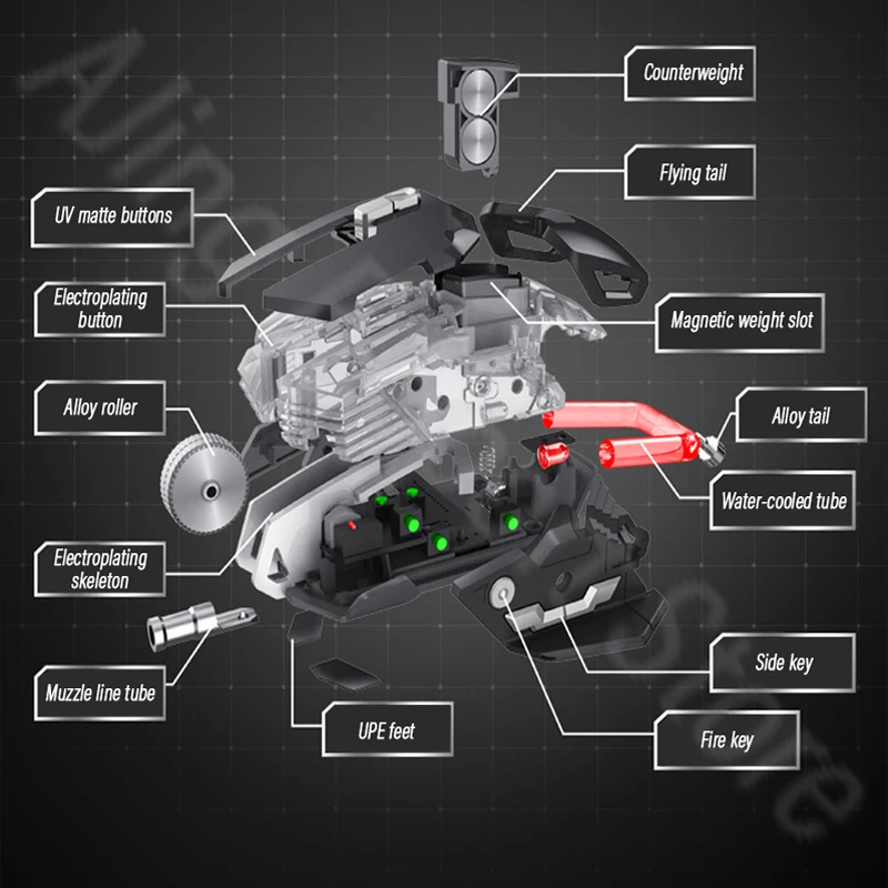 Ergonomic Wired Black Gold Gaming Mouse Gamer Adjustable Tail Changeable Button Mice With Programmable Macro Drive 6400DPI