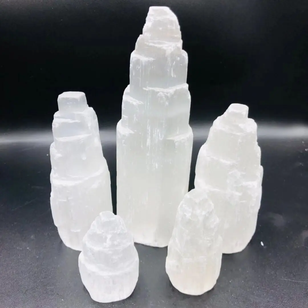 

1PC SELENITE White Gypsum Skyscraper Castle Towers Gypsum Crystal Point