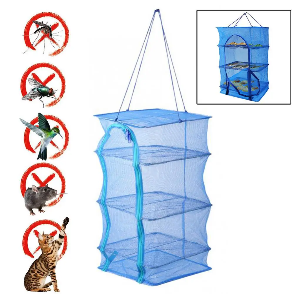 Foldable Multi Layer Drying Rack Fish Vegetables Fruit Herb Hanging Net Dry Cage Fish Hanging Net