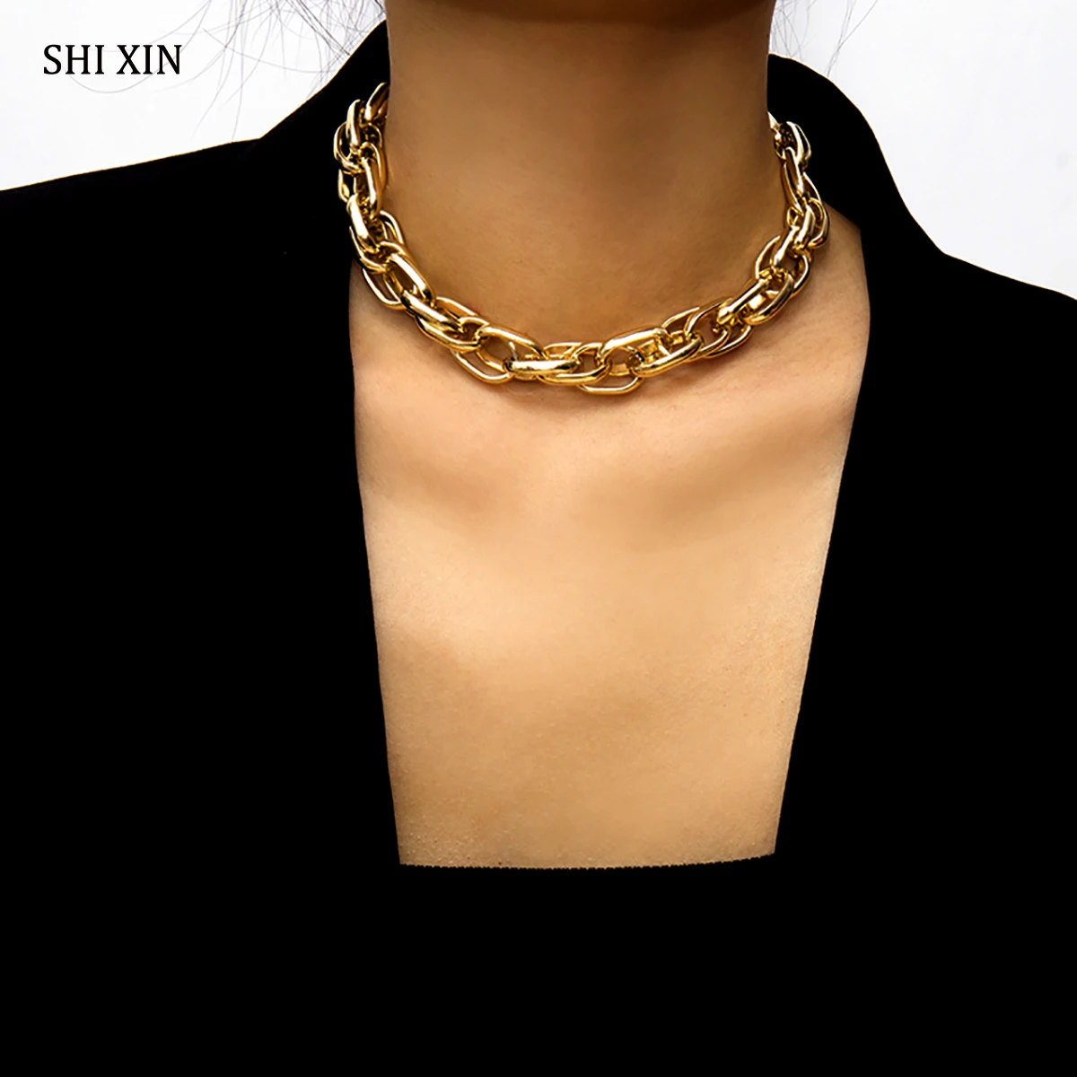 

SHIXIN Punk Exaggerated Heavy Metal Big Thick Chain Choker Necklace Women Goth Fashion Night Club Jewelry Female Chocker Collier
