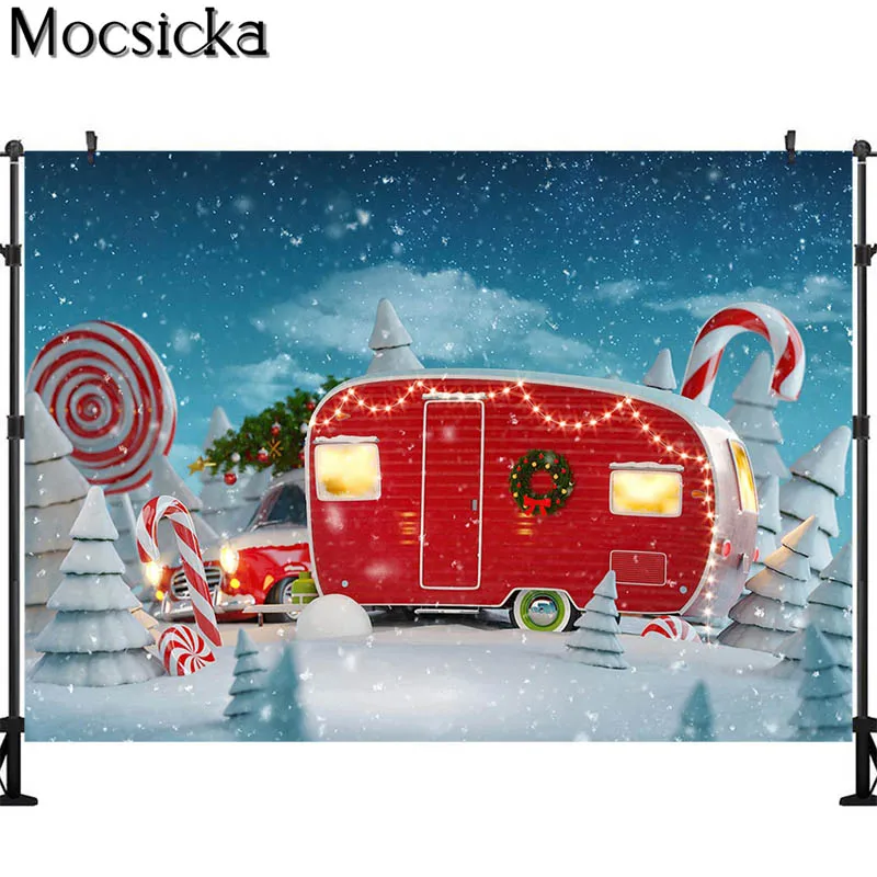 Fondo rojo de Navidad para acampar en invierno, estudio fotográfico, Picnic en nieve, retrato de niños, sesión fotográfica, accesorios de fotografía familiar, fondo de cabina de estudio