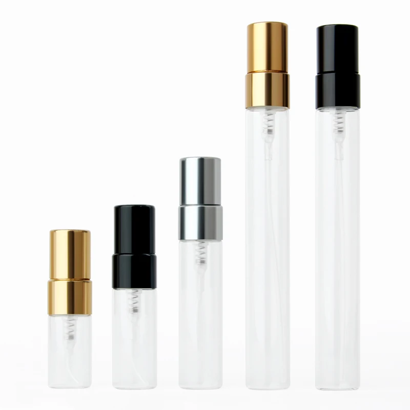 

50pcs/lot 2ml 3ml 5ml 10ml Perfume Spray Bottle Travel Thin Glass Empty Cosmetic Bottle With Aluminium Pump